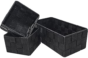 CLAY ROBERTS Storage Baskets, 3 Pack, Black, Storage Baskets Sets, Woven Boxes for Home, Kitchens, Offices, Cupboards, Bathrooms, Shelves, Boxes