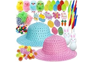 Edmirfun 2Pcs Diy Sombrero De Pascua, Manualidades De Pascua, Plumas, Zanahorias, Huevos De Colores,Decoraciones Para Fiestas De Pascua, Pascua Regalos Creativos Hechos a Mano Para Niños (Rosa y Azul)