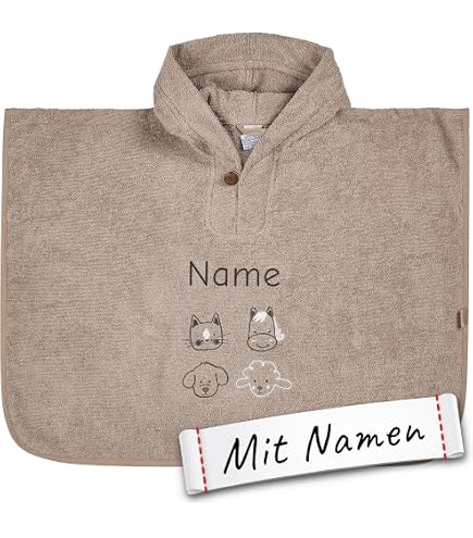 Personalisiertes Kinder-Badeset: Poncho + Waschlappen Mit Namen Bestickt | Kapuzenbadetuch Bis 7 Jahre