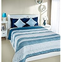 Amazon Brand - SolimoBrickline Microfibre Printed Quilt Blanket/Comforter, Double, 120 GSM, Blue