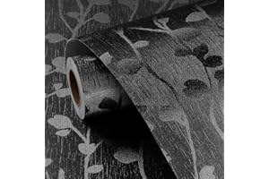 FunStick Carta da Parati Moderna Nera Ramo di Foglie Adesivi Murali Camera da Letto Pellicola Adesiva per Bagno Carta Adesiva per Mobili Nera Foglie Ramo Rivestimento Parete Soggiorno Nero 40CMx2M