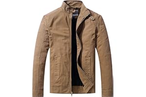 WenVen Giacca Uomo Militare Antivento in Cotone Giubbotto Leggero Autuannale Cappotto Tempo Libero Casuale Giaccone con Zip