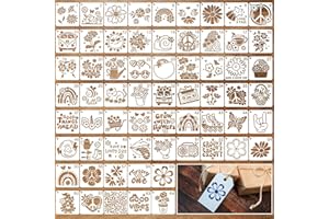 JSRQT Set da 64 Stencil per Pittura Stile Hippie,Riutilizzabili Stencil per Dipingere Fiore per Fai da Te, Carte, Tela e Scrapbooking (7.62 x 7.62 CM)