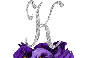 LOVENJOY Personalizzata Lettera K Cristallo Strass Iniziale Matrimonio Fidanzamento Compleanno Addio Al nubilato Decorazione Torta Topper Argento (9,4 cm), Confezione Regalo