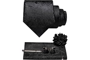 JEMYGINS Cravate cachemire pour homme avec mouchoir de poche, pince à cravate, broche florale et boutons de manchette