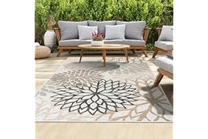 homeart Outdoor Rug - Easy-Clean, Durable, Stain-Resistant, Weather & UV Resistant Indoor & Outdoor Rugs for Porch, Deck, Balcony, Garden, Picnic and Patio | Bellis Black, Beige - 140x200cm