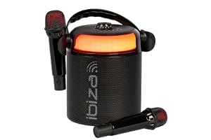 Ibiza - KARAHOME-BK - Batteridriven lätt KARAOKE-högtalare med två trådlösa mikrofoner (batteridriven) - Bluetooth, USB, MicroSD, USB, AUX och COAX
