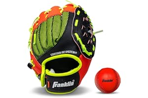 Franklin Sports Teeball-Handschuh - Links- und Rechtshänder Jugend-Fielding Handschuh - Neo-Grip - Baseballhandschuh aus Kunstleder - 22,9 cm - Spielfertig Handschuh mit Ball