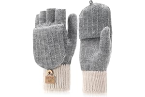 ViEinkaufen Fingerless Flip Thermal Gloves Knitted Finger Touchscreen Gloves Fingerless Convertible mittens for Men Women Skiing Cycling