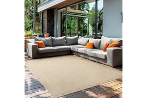 ‎TEPPIUM Teppium Modern Outdoor Teppich Wetterfest 200x300 (200 x 290 cm) Beige- Flachgewebe Sisaloptik Balkon Teppich Wasserfest - Waschbarer Teppich für Garten, Terrasse, Camping und Küche