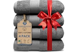 LEBENGOOD Set 4 Asciugamani da Bagno e Viso 4 Pezzi Morbidi Assorbenti Resistenti 50x90 cm 100% Cotone Spugna Americana Premium di Lusso Certificato OEKO-TEX®