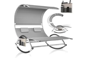 KESSER® Chaise Longue Double +Toit Solaire, Coussin, pour 2 Personnes, de Relaxation, de Jardin à Bascule, Surface de Couchage Ergonomique, Charge de 240 kg, Gris