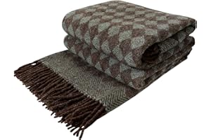 LYHome Bardzo Ciepły Koc z 100% Nowozelandzka Wełna. Wzór: Skandynawski Romby. Pled na Łóżko, Kanapę, Sofę, do Salonu, Sypialni. Koc Duzy i Ciepły 140 x 200 cm/Delikatna Zieleń z Brązowym