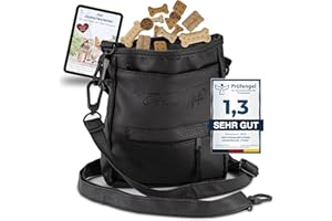 Ostfriesenpfoten® Leckerlibeutel 'Frieda' für Hundetraining Produktionsfehler an Fronttasche (Schwarz) - Größe L - Futterbeutel mit doppeltem Frontreißverschluss und mit Einhandmagnetverschluss