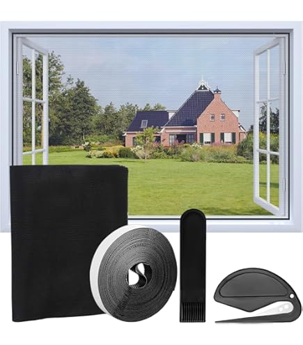 Zanzariera Adesiva Per Finestre - Rete Antizanzare, Tagliabile, 150x300cm, Nero, Facile Installazione - Foto 9