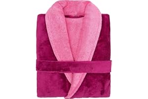 LOOKS BY WOLFGANG JOOP Bademantel M, Bademantel Damen Frottee, Frauen Morgenmantel Beere mit Schalkragen, hochwertige Baumwollmischung