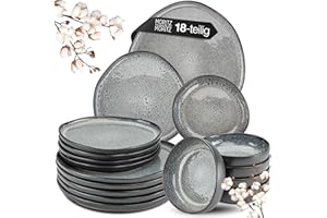 Moritz & Moritz ORGANIC 18-teiliges Geschirrset 6 Personen Grau - Elegantes Teller Set aus hochwertigem Steinzeug - Geschirr Set 6 Personen aus 6x Dinnerteller, 6x Dessertteller, 6x Suppenteller