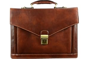 Time Resistance Porte Document Homme en Cuir - Sac Bandoulière en Cuir Pleine Fleur - Fabriqué à la Main en Italie pour Ordinateur Portable Cartable Homme