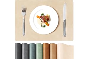 Faux Leather Placemats Set of 8 - Vinyl Placemats Wipeable Waterproof Oil-Proof PU Place Mats Heat Resistant Reversible Table Mats for Dining, Kitchen, Indoor, Outdoor, 12 x 17 Inch (Beige)
