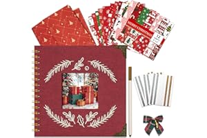Vienrose Album Fotografico Natalizio, 20,5 x 20,5 cm Fai da Te Libro dei Ricordi Copertina in Lino con 20 Fogli e 40 Pagine, Album Fotografico con Finestra Quadrata per Famiglia, Matrimonio, Rosso