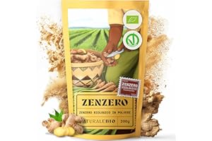 NaturaleBio Zenzero in Polvere Bio 100% Puro 200 g | Radice di Zenzero Macinata | Non OGM, Senza Additivi | Prodotto Sostenibile in Perù | Perfetto per Cucina, Tè, Smoothies, Rimedi Naturali