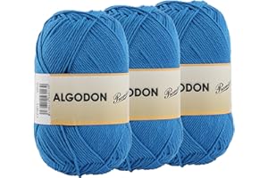 ETREXONLINE Lot de 3 pelotes de fil de coton 100 % coton parfait pour tricoter ou crocheter Couleur Royal 100 g 220 m