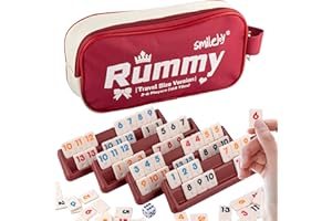 Smilejoy Mini Rummy Cube Six Player Edition, Travel Rummy Game Set with Portable Canvas Bag,Classic Board Game for Adults and Kids |160 Tiles|6 Playing Racks|1 Dice (2-6 Player)