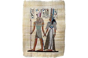 ANCIENT EGYPTIAN PAINTINGS Ägyptische Königin Nefertari und Gott Horus Heiliges Ritual – Authentische Papyrus-Kunst des alten Ägypten – handbemalte Wanddekoration – Papyrus-Wandkunst – ungerahmt – gerahmt – 33 x 43,2 cm