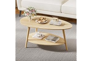 FiveWillowise Couchtisch rund, Wohnzimmertisch Holz, Sofatisch, Kaffeetisch, Tisch für Wohnzimmer, Beistelltisch mit Ablagen, Natur