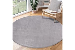 the carpet Relax Moderner Flauschiger Kurzflor Teppich, Anti-Rutsch Unterseite, Waschbar bis 30 Grad, Super Soft, Felloptik, Grau, 120 x 120 cm Rund