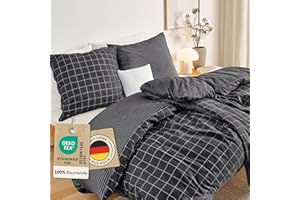 ‎BLUMTAL Blumtal Biber Bettwäsche 135x200 + 80x80 cm Baumwolle 2teilig - Flanell Bettwäsche 135 x 200 Oeko-TEX zert. & ultraweich - 60 °C waschbare Flanell Winterbettwäsche mit edlem Wendedesign - Anthrazit