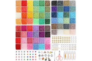 CKABELLY 43200pcs 72 Colors 2mm Glass Seed Beads for Bracelet Making kit,Glass Beads for Jewelry Making kit with Letter Beads, DIY Art Craft Kit for Girls Women (43200pcs)