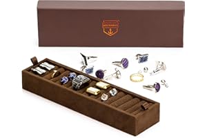 HOUNDSBAY Ring & Cufflink Box Padded Jewelry Tray | Accessory to Admiral and Commander Dresser Valet Box & Victory Valet Tray (Brown)