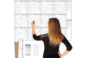 GLACIENT Juego de planificador de pared reutilizable extra grande A0 (118 x 84 cm) de grosor, laminado, 12 meses, calendario de pared sin fecha, marcadores y puntos adhesivos para montaje en casa y oficina