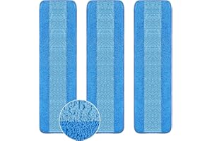 WLICH 3 Pack Microfiber Cleaning Pads, 18 Inch Replaceable Washable & Reusable Mop Refill Pads for Wood and Hard-Surface Floor