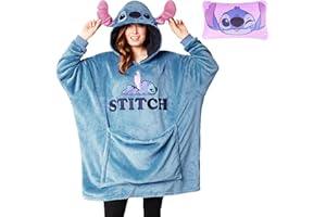 Disney Stitch Koc z kapturem - Bluza z Polaru dla Dorosłych 2 w 1 Oversized Baby Yoda Minnie Mouse - Stitch Prezenty