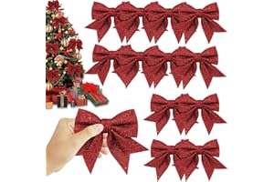 BGTLJKD 12 Stück Weihnachtsschleifen Glitzer Schleifen Weihnachtsbaum Bogen Dekoschleife für Geschenke Weihnachtsbaumschmuck für Zuhause Festival Party Baumkranz Dekorationen (Rot)