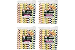DON PALILLO - 1000 Pajitas de papel de rayas de colores varuados. De 23 cms. 100% biodegradables y compostables. Cañitas para fiestas, cumpleaños y celebraciones (4)