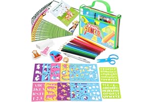 lenbest Pochoir Peinture, Grand kit de pochoirs incluant 200+ formes, Jouet Educatif et Loisir Créatif Idéal pour les Voyages - Eveille la Créativité des Garçons et des Filles 4+