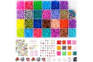 Inscraft 21900+ Loom Bands Kit with Storage, Rubber Band Refills in 41 Colours, 1000 Clips,280 Pony Beads, 5 Tassels, 5 Crochet Hooks and More, Bracelet Making Set for Girls Kids Crafting