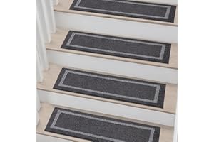 COSY HOMEER Alfombrillas para escaleras, 70 x 22 cm (15 unidades), autoadhesivas, antideslizantes, lavables a máquina, 100 % poliéster, parte trasera de TPE, color negro