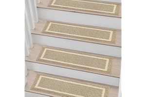 COSY HOMEER Alfombrillas para escaleras 70x22 cm (15 unidades), autoadhesivas, antideslizantes, lavables a máquina, 100% poliéster, respaldo TPE, beige