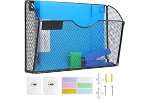 TSDRBWO 1 Pocket File Holder Organiser Hanging, Wall Mounted File Organiser Rack, Hanging Wall File Organizer A4, Mesh Wall File Organiser, Document Holder