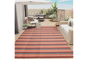 PureCozy Outdoor Waterproof Patio Rug 5x8 Plastic Straw Reversible Lightweight Outside Area Rug Orange Red Colorful Stripe Carpet Indoor Outdoor Washable Rug for Camping RV Porch Deck Balcony Beach