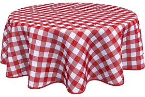 Rund vaxduk i PVC, avtorkningsbar bordsduk, bordsskydd, gingham-rutig, 160 cm (62 tum)