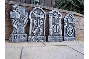DECSEE 4x Halloween Foam Tombstone Realistic RIP Headstone Grave Yard Gravestones Props Graveyard Scene Setter