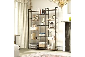 YITAHOME Libreria, Scaffale da Pavimento con 14 Ripiani e Ganci, Scaffale Espositivo con Struttura in Metallo Stabile, per Soggiorno, Ufficio Domestico, Marrone Vintage