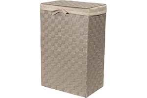 Compactor Tex Cesto Portabiancheria Quadrato con Coperchio, Talpa, Tessuto con Struttura in Metallo, Fodera in Lino Rimovibile, 38 x 25 x 60H cm, RAN6895