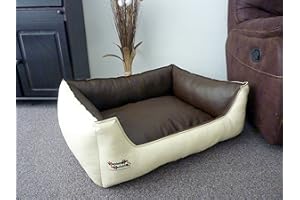 Hundebettenmanufaktur 90 cm X 70 cm Panier de Chien Similpelle Cuir synthétique crème/Marron