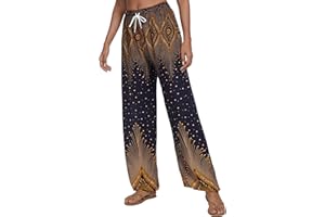 EXCHIC Mujer Cintura Elástica Boho Pantalones Haram Playa Casual Hippie Pantalón con Bolsillos